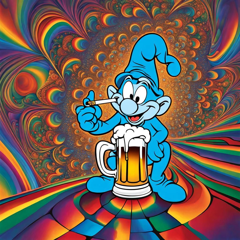 Drunken Smurf in Fractal Beer Mug Universe