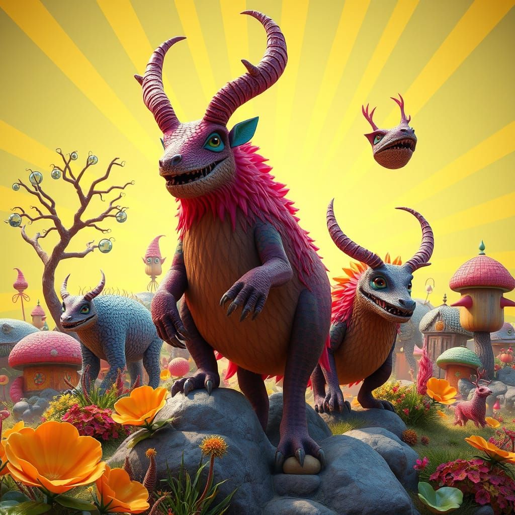 Vibrant Wild Beasts in Hundertwasser Style