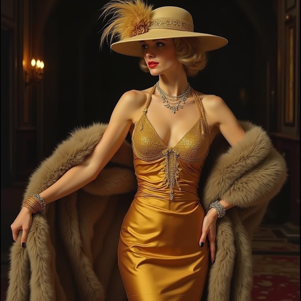 Lauren Hutton as Elegant Daisy in Skintight Satin Gown and M...