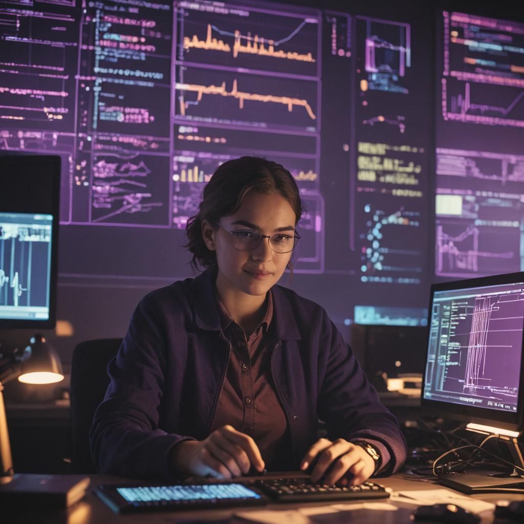 Hacker at Computer, Cinematic Film Still