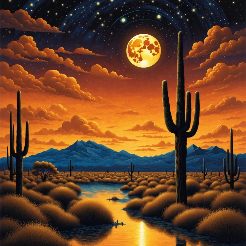 Arizona Desert Landscape with Orange Sky