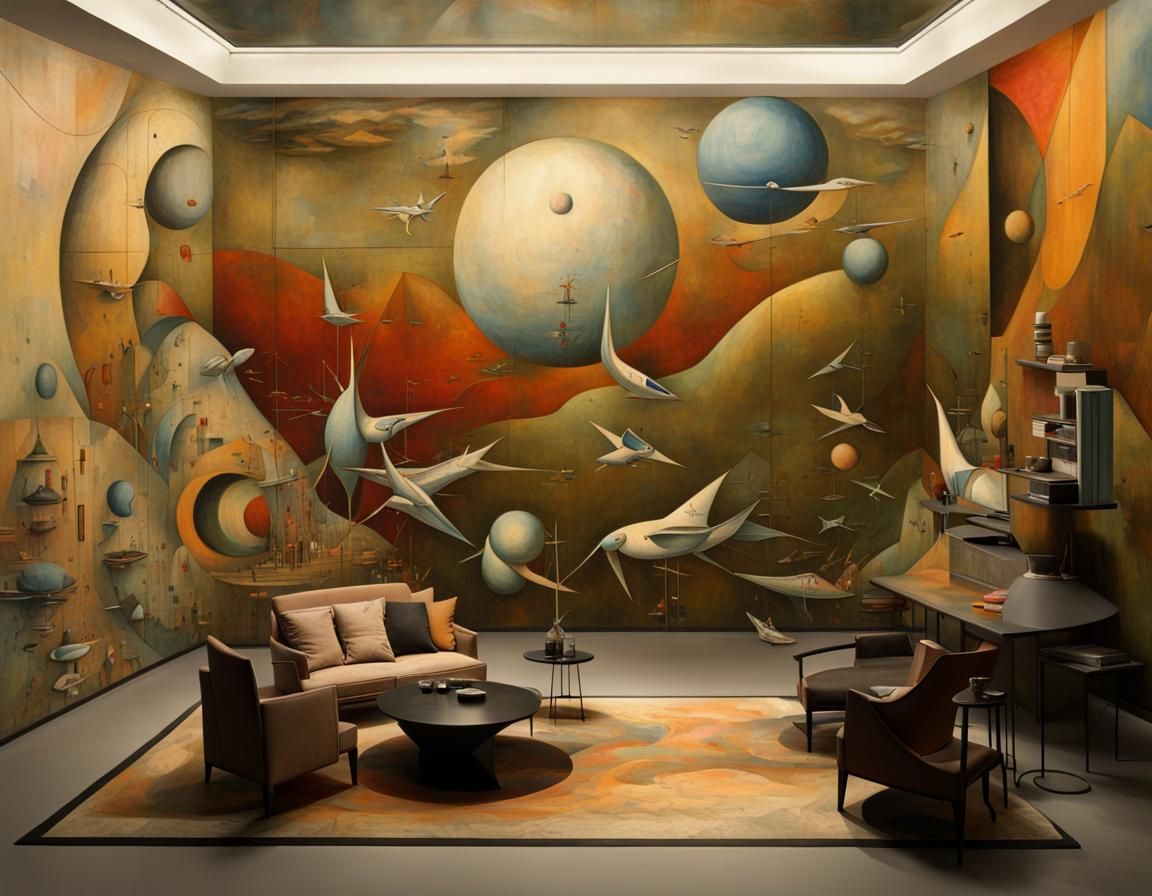 Retro-Futuristic Mural Painting in Art Deco Style