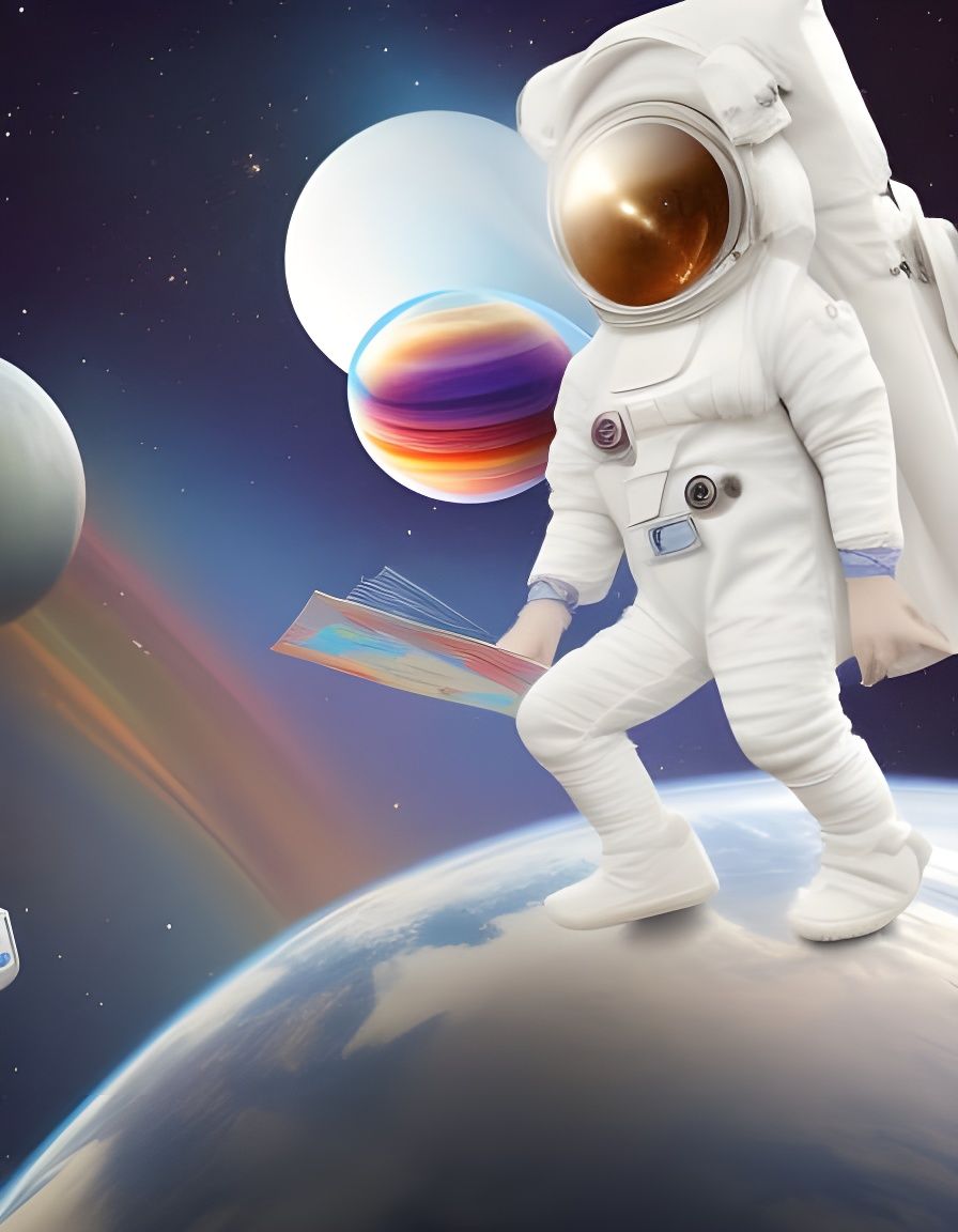 Futuristic Woman Welcomes Travelers with Galaxy Guide