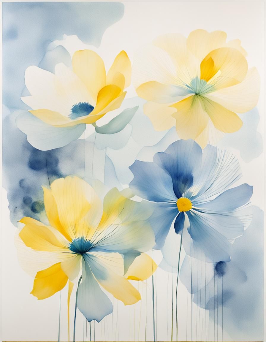 Pastel Abstract Flowers in Ink and Watercolour