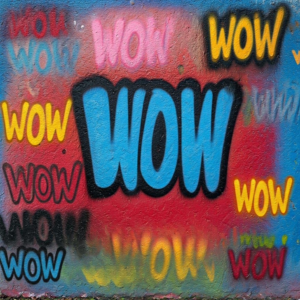 Festive Graffiti Wall of Colorful WOW Art