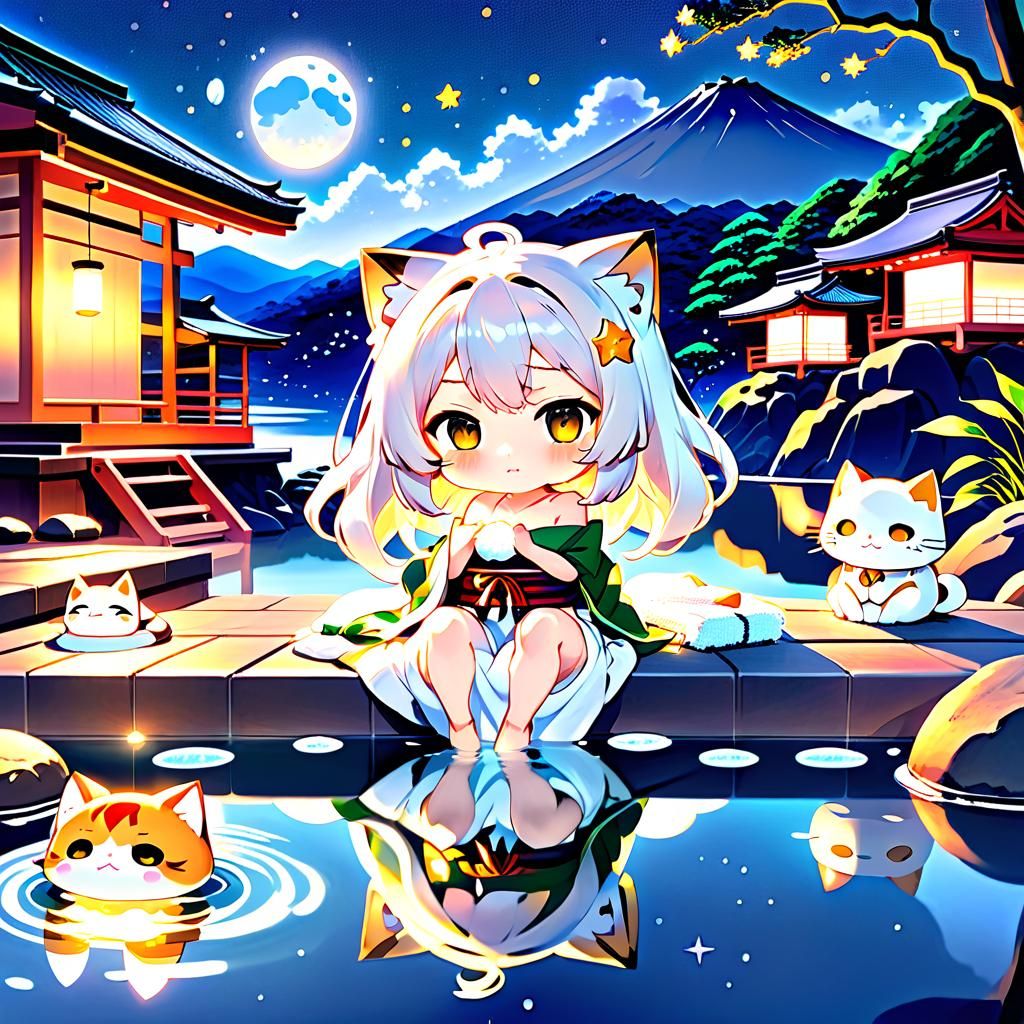 Chibi Cat-Girl in Hakone Onsen: Anime Key Visual