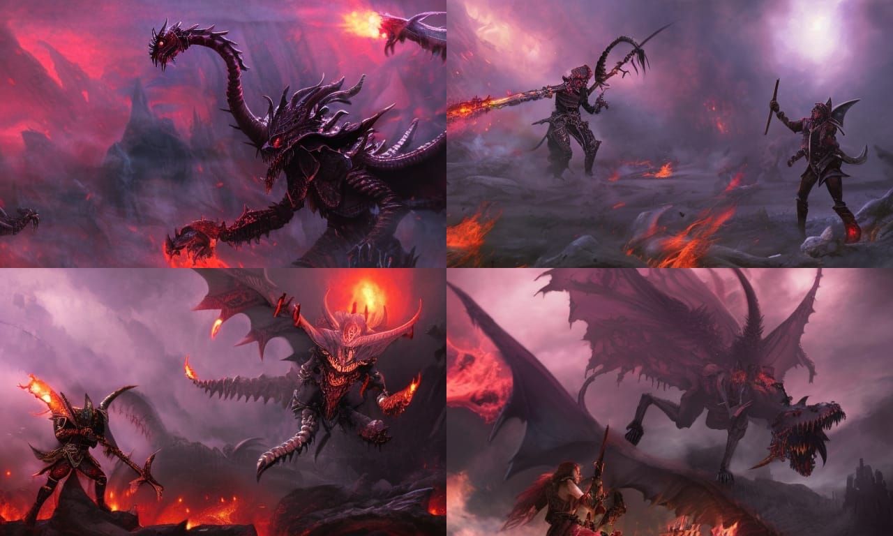 Epic Elf Warriors Battle Fiery Skeleton Monster