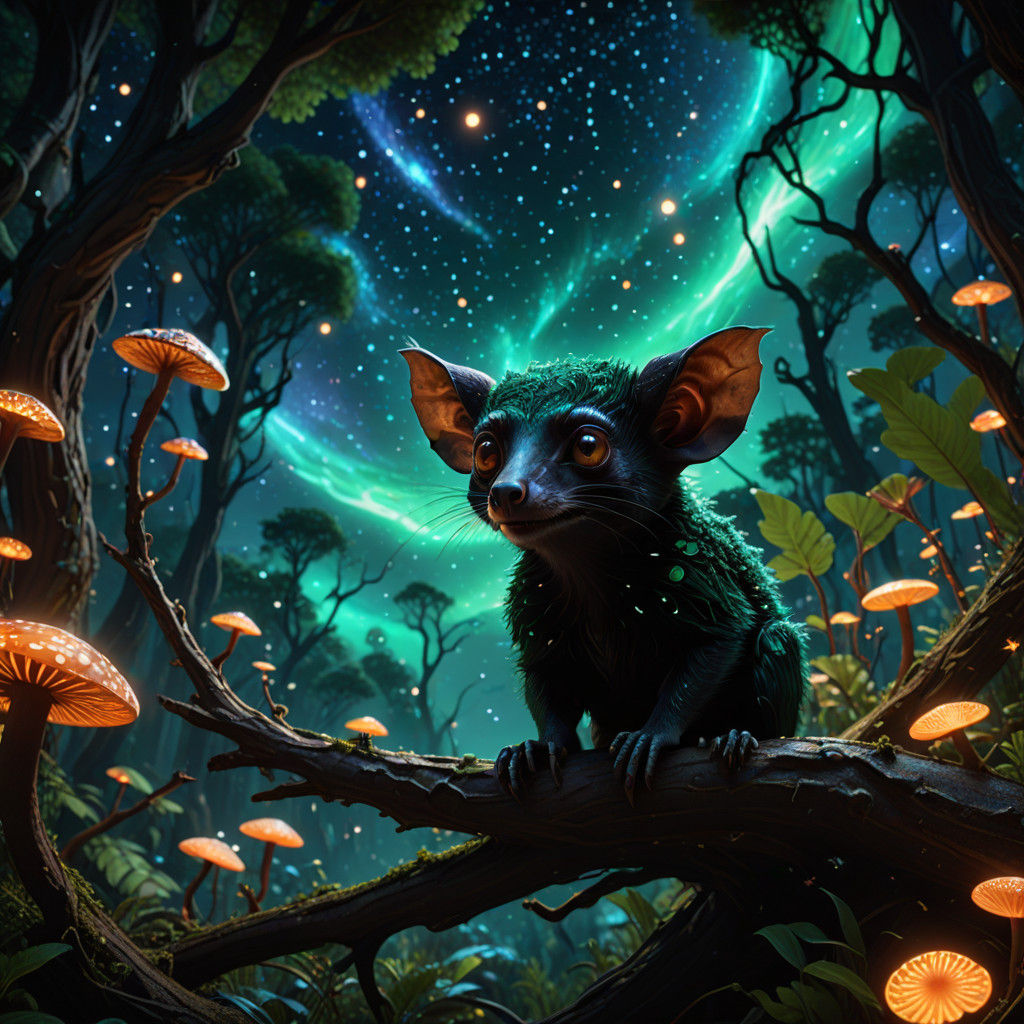 Surreal Cosmic Portrait of an Aye-Aye Amidst Swirling Galaxi...