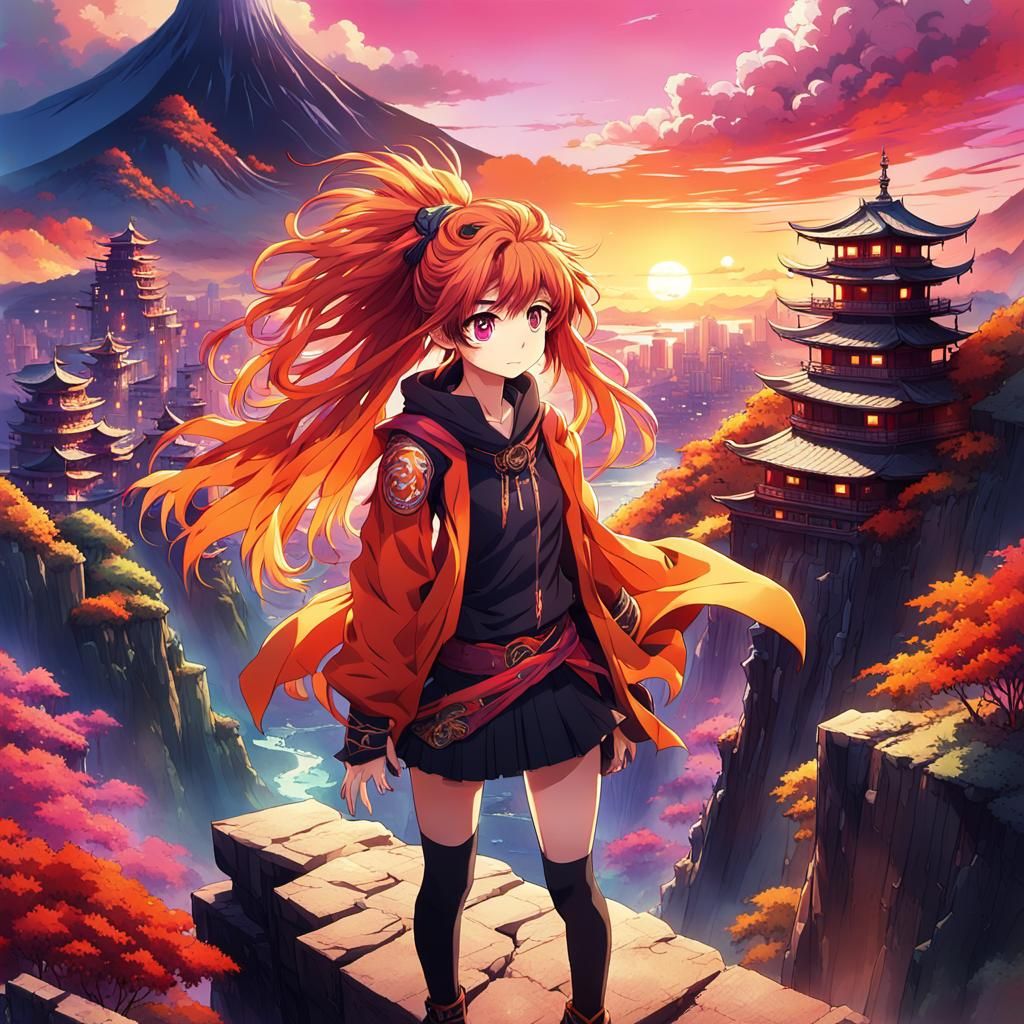 Anime Key Visual: Woman Overlooking Fantastical City