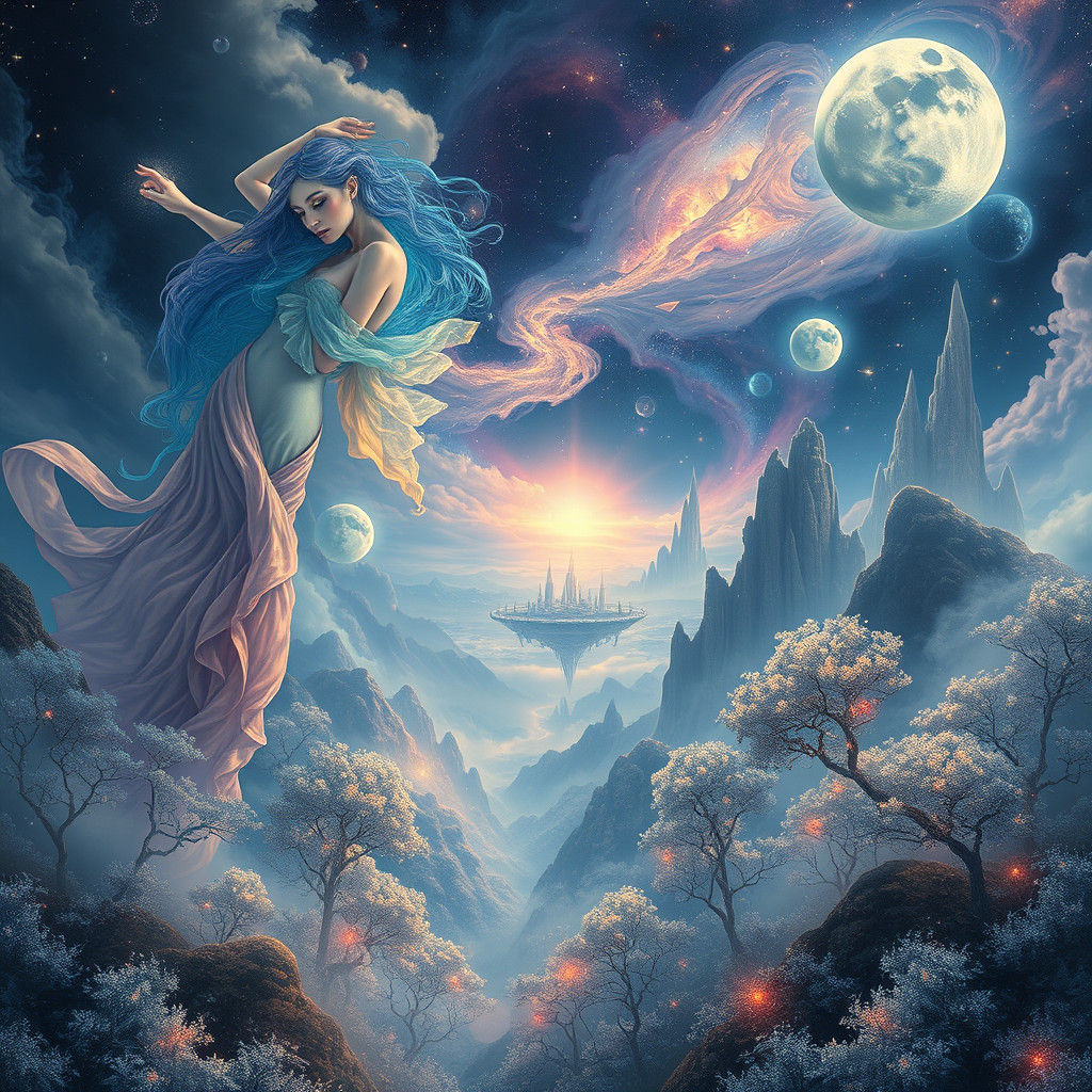 Ethereal Beings in Mystical Realm: Matte Painting