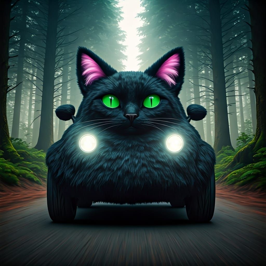 Furry Cat-Eared Car Navigates Magical Forest