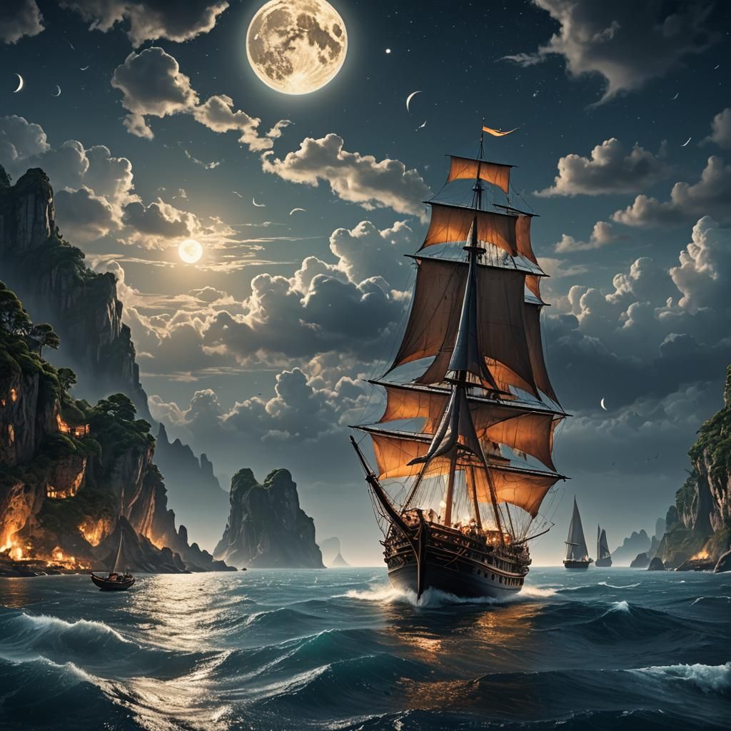 Magical Moonlight Sail: A Digital Matte Painting