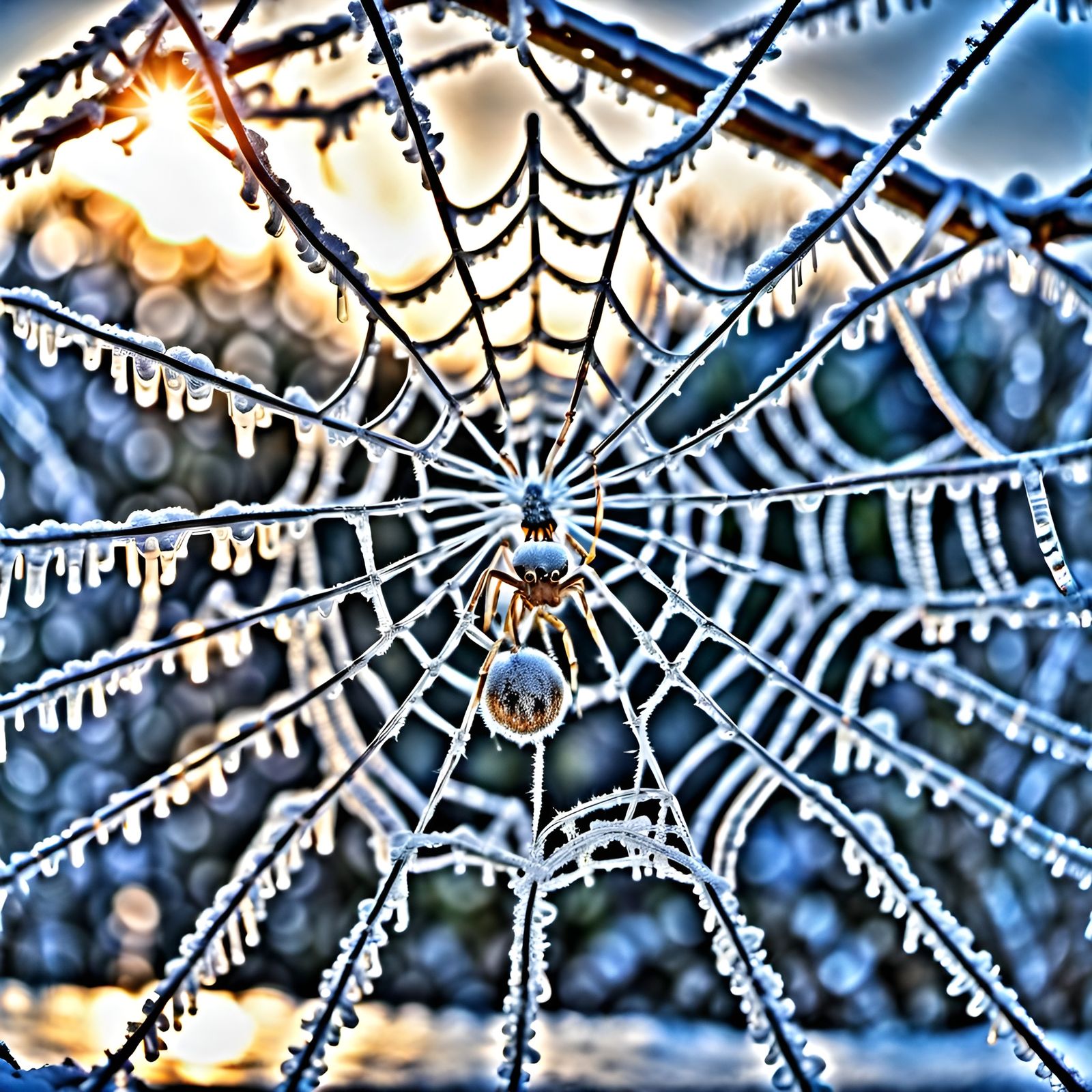Icy Spiderweb with Ice Sculpture Spider