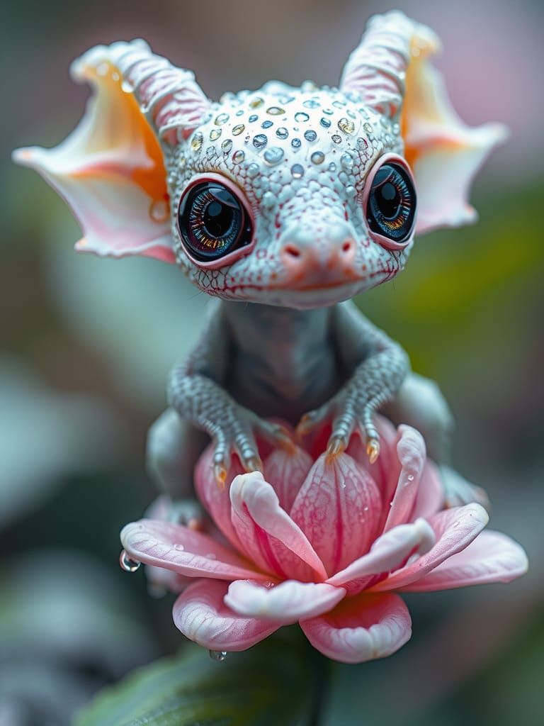 Cute Dragon on Flower, Fantasy Art