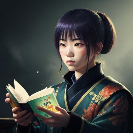 Hyperrealistic Tea Drinker Reading Yoka Daishi