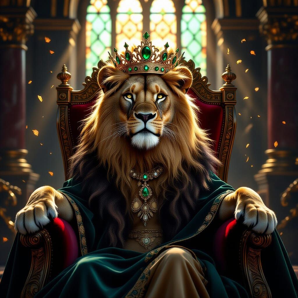 Lioness Queen on Throne, Regal Fantasy Art