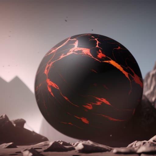 Mysterious Obsidian Sphere Floating in a Landscape