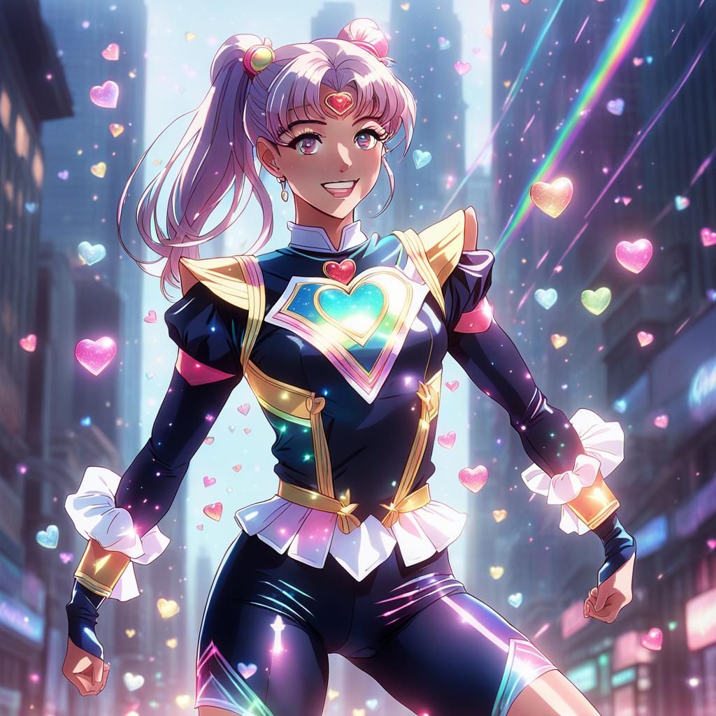 80s Anime Sailor Scout with Glittering Hearts