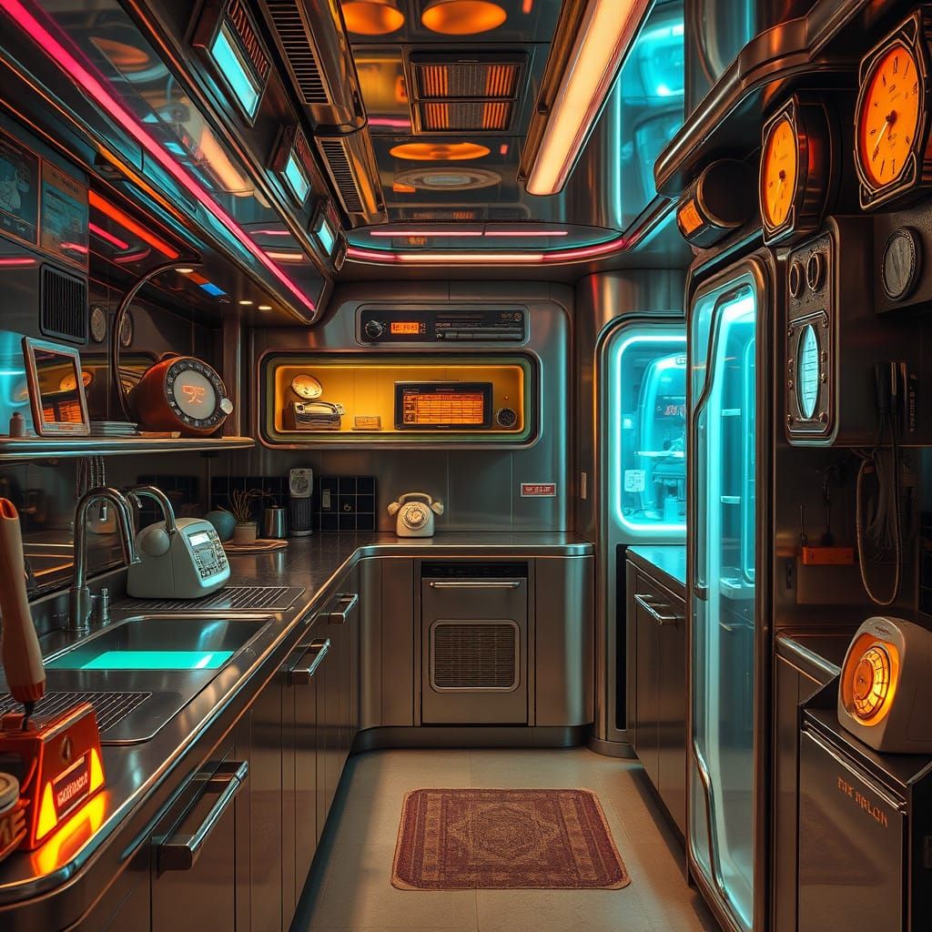 Sleek Futuristic Kitchen with Retro-Futuristic Touches