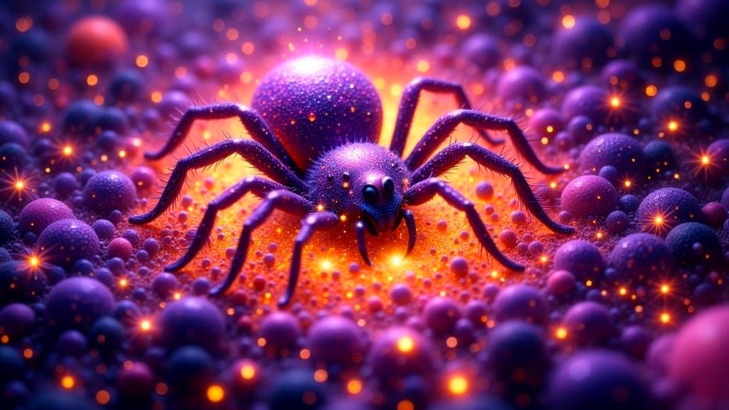 Whimsical Sacred Geometry Web in Vibrant Purple and Orange