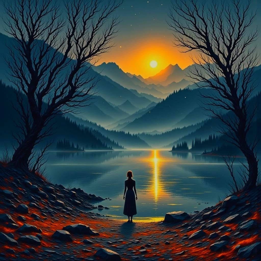 Autumn Nightfall at Northern Lake