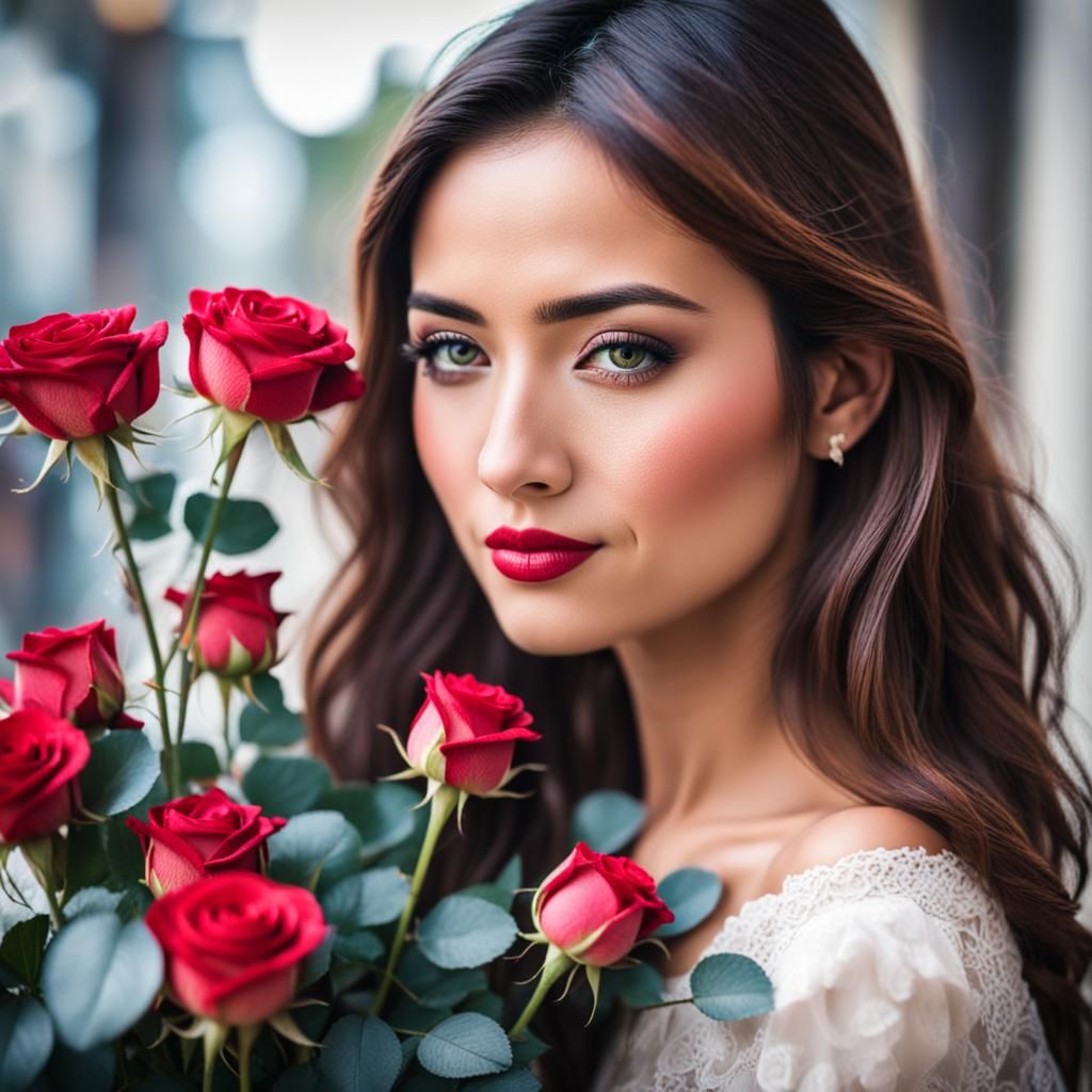 Young Woman with Roses: Professional Photography