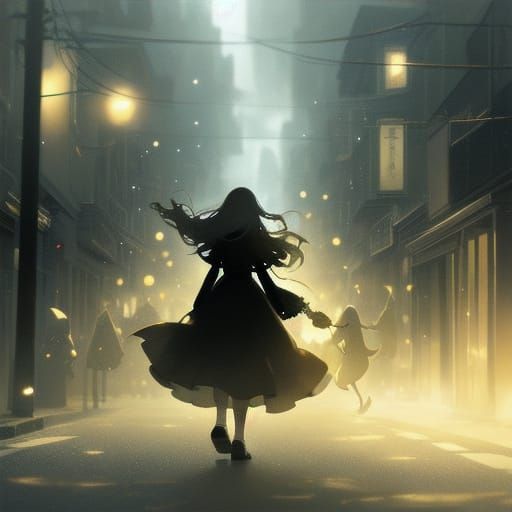 Woman Walks Among Spirits: Whimsical Fantasy Art