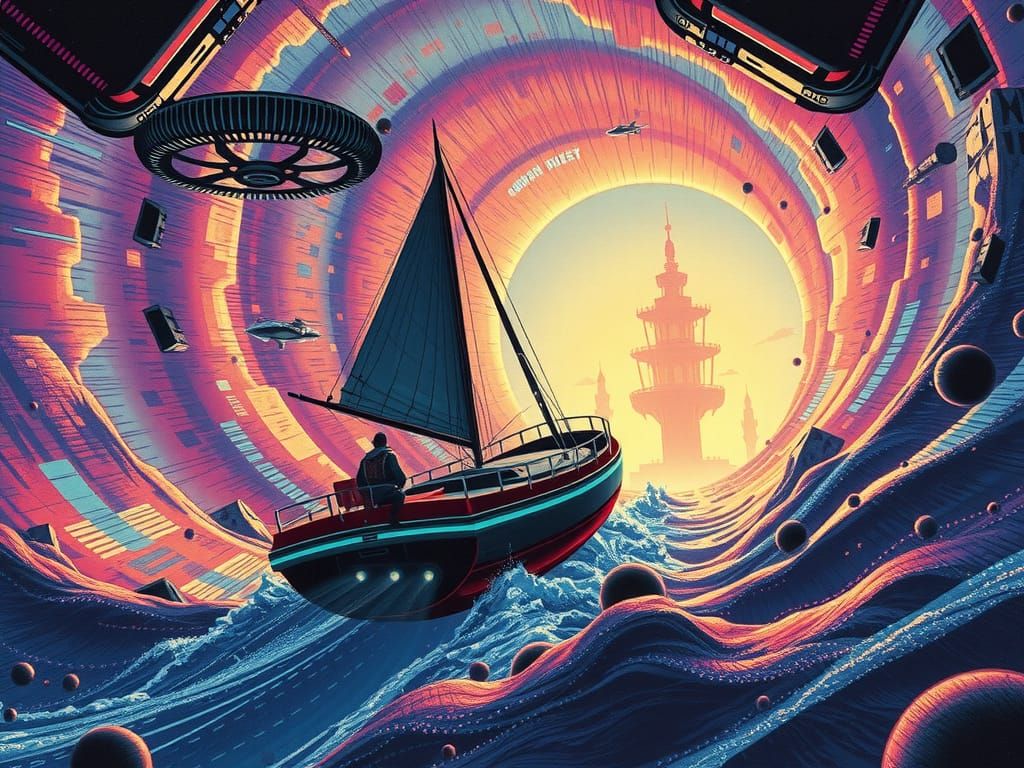 Neon Sailor Navigates Retro Arcade Vortex