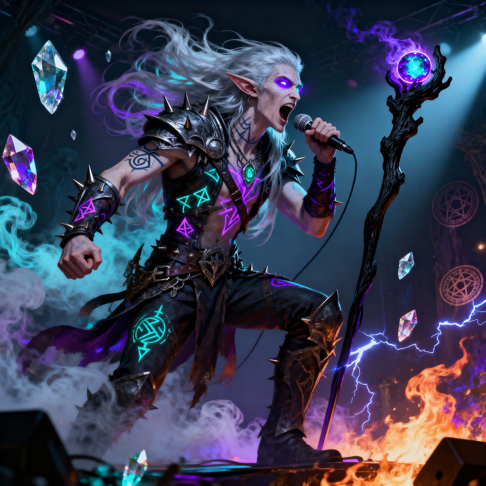 Elf Sorcerer Death Metal Singer on Enchanted Stage