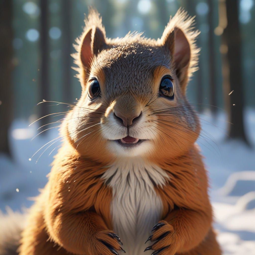 Surreal Winter Squirrel Portrait in Art Nouveau Style