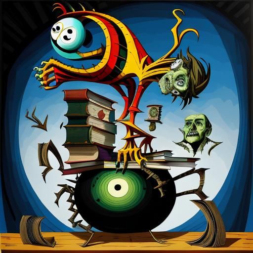 Disturbing Zombie Librarian in Art Brut Style