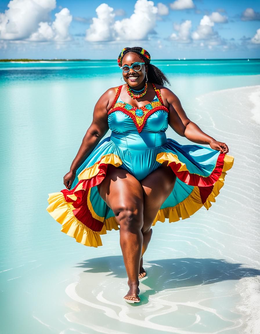 Woman in Carnival Costume on Bahamas Sandbar