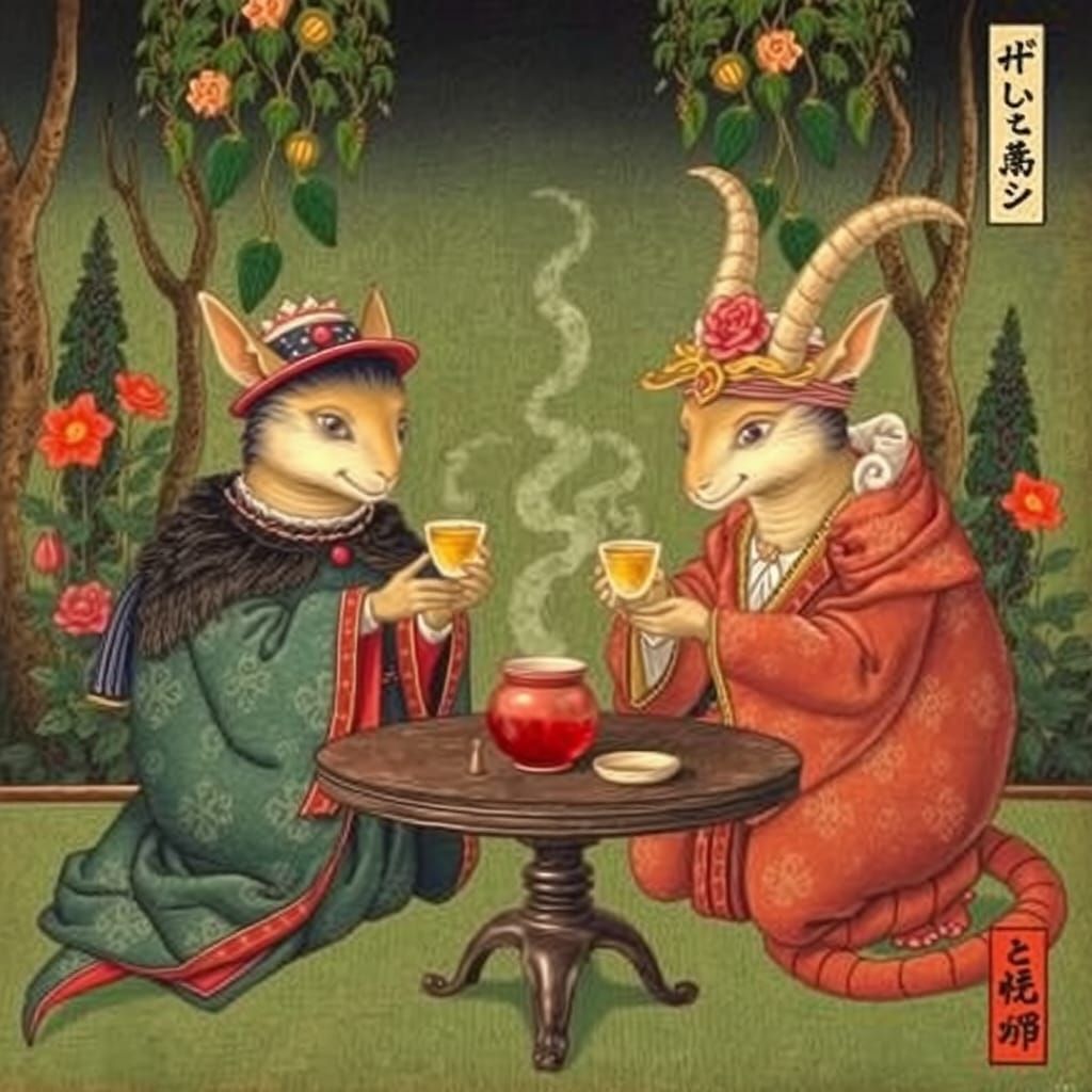 Bosch-Inspired Creatures in Ukiyo-e Tea Ceremony