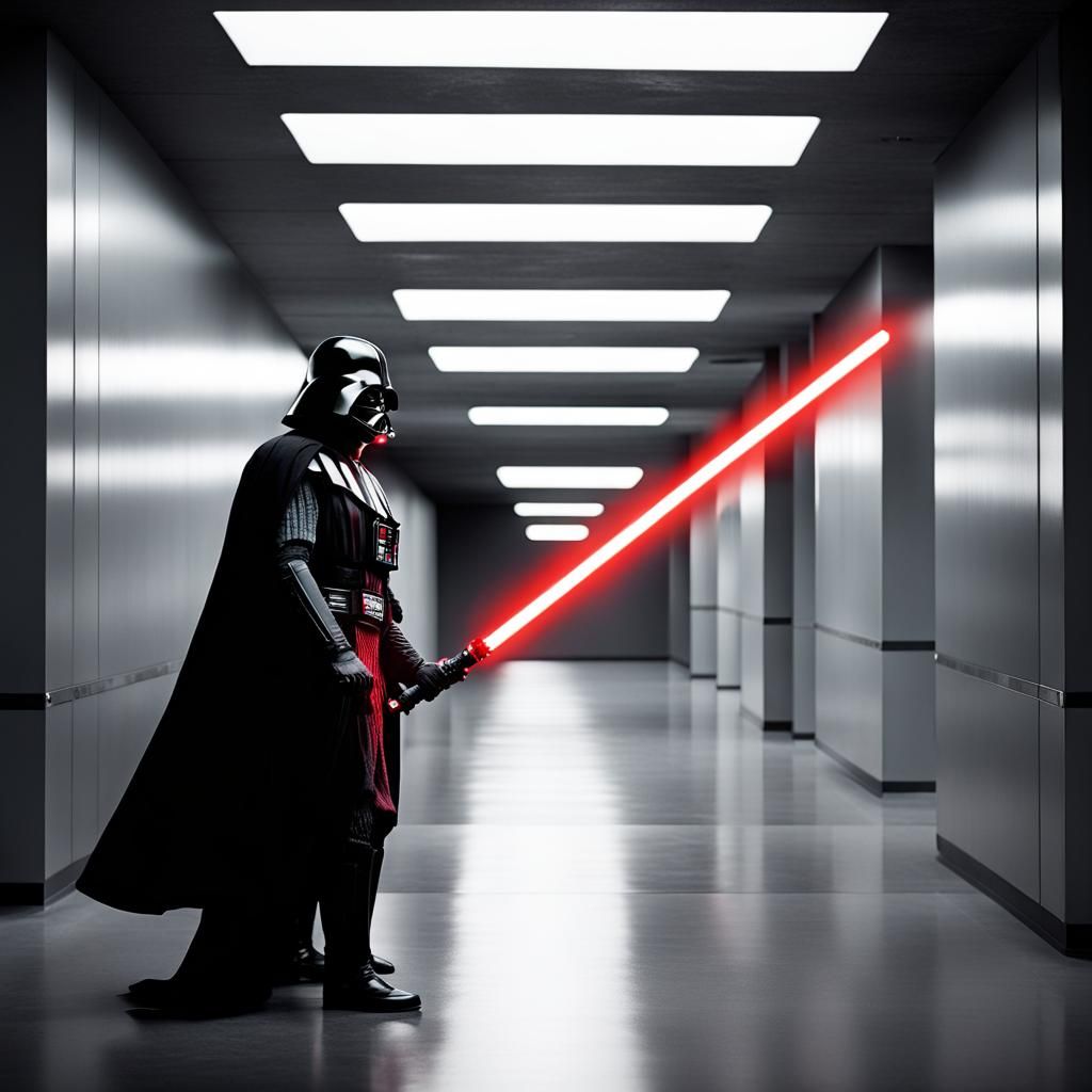 Darth Vader in Dark Hallway with Lightsaber