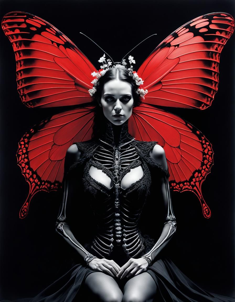 Woman with Skeleton Butterfly Wings in Infrared