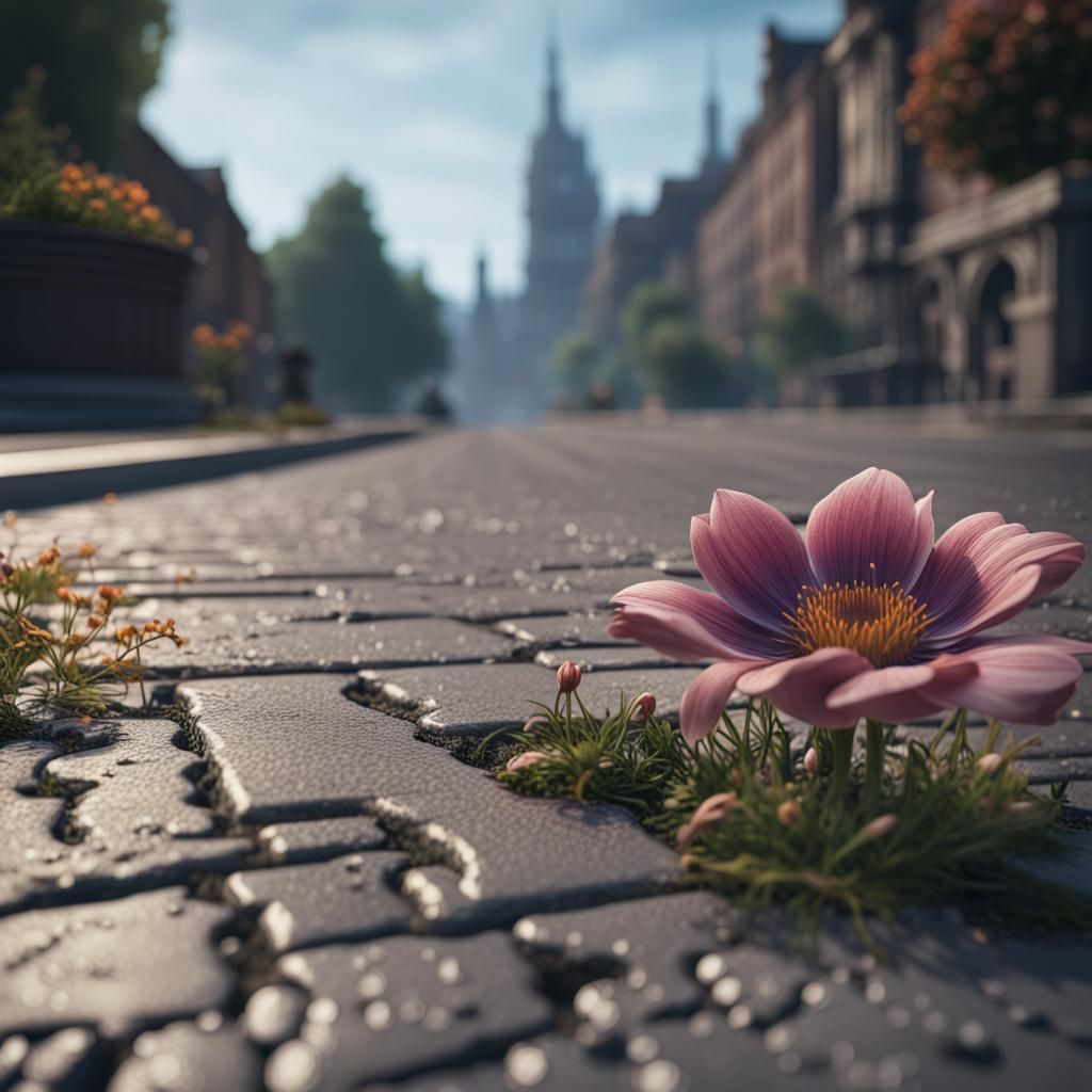 Flower Pushing Through Pavement: Fantasy Concept Art