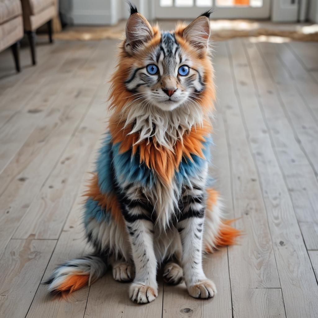 Adorable Fluffy Creature with Blue Mane in Airy Room