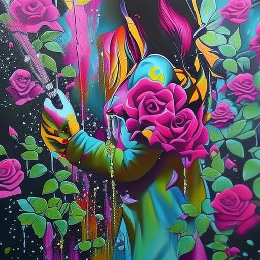 Rose Garden Girl in Graffiti Street Art
