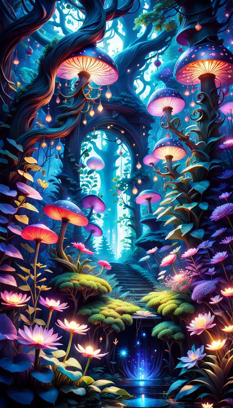 Ethereal Fantasy Forest with Glowing Magic Swirls