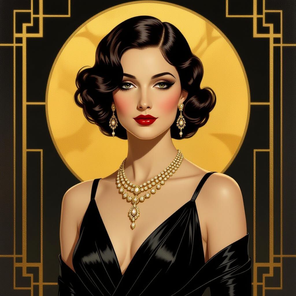 Art Deco Woman With Golden Jewelry in Dramatic Light