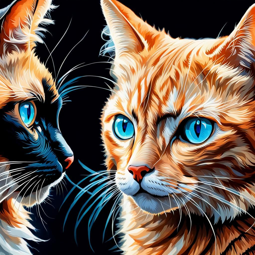 Orange Tabby and Black Cat Portrait