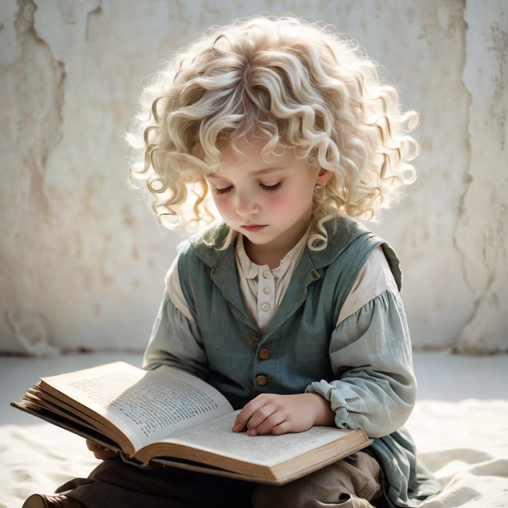 A Young Child Enthralled in a Vintage Reading Scene