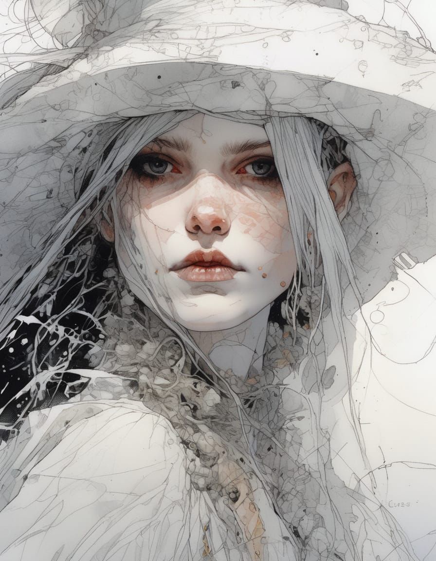 Captivating Witch Smirking Close-up: Watercolor Illustration