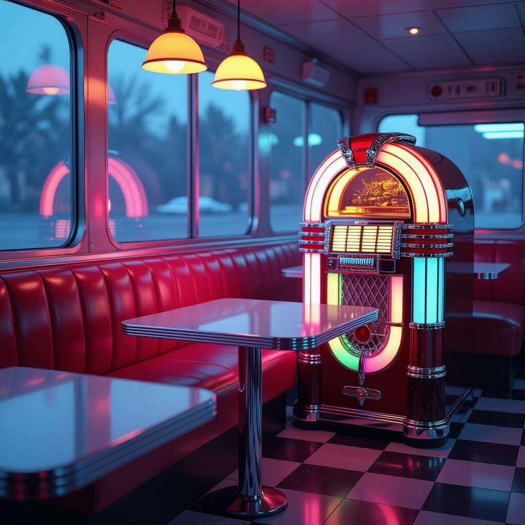 Retro-Futuristic Diner Booth With Liquid Chrome Upholstery