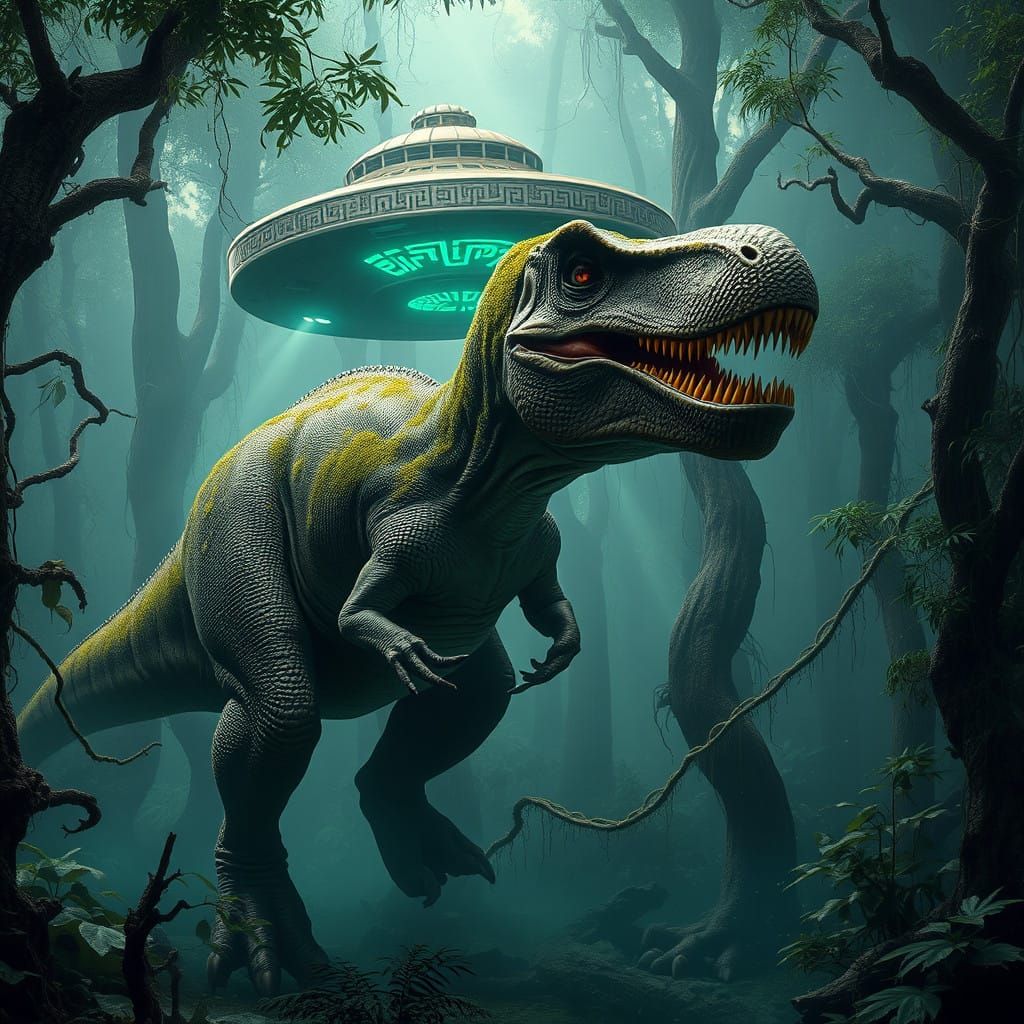Realistic T-Rex Guardian in Mysterious Jungle Fossil Tomb