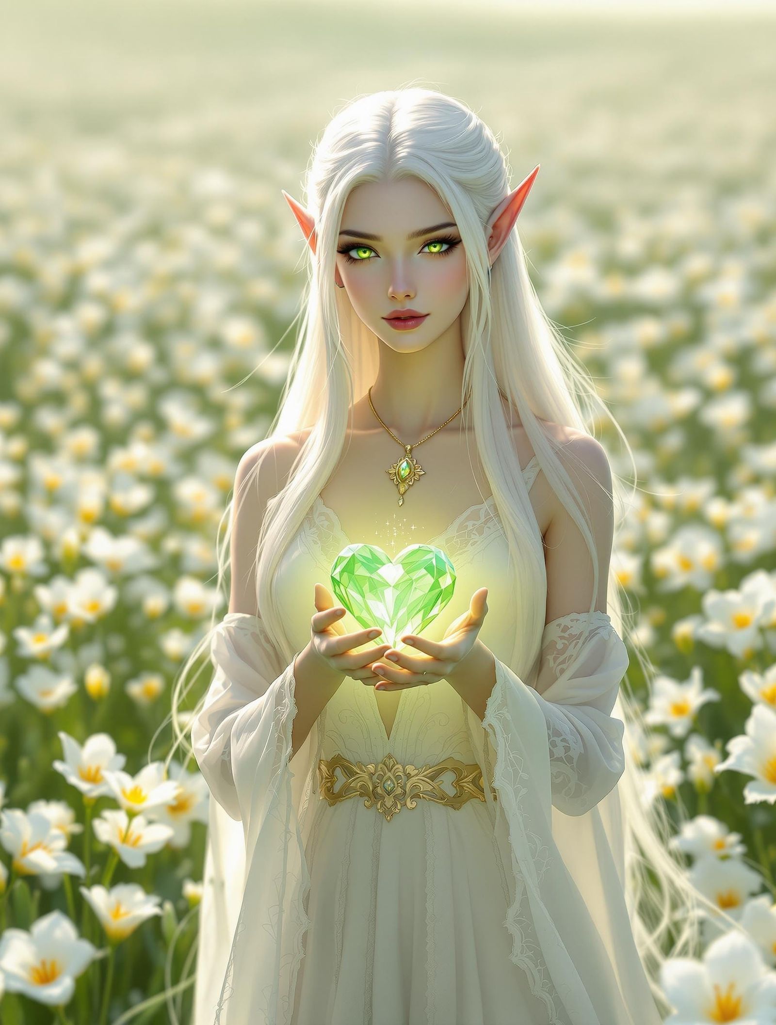 Elf Wolfie with her green crystal heart