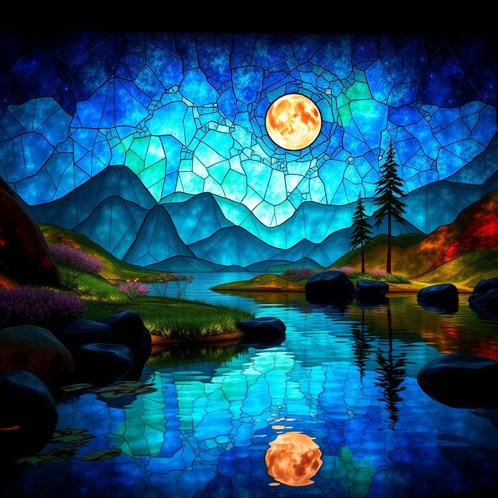 Colorful Stained Glass Water Landscape in 3D