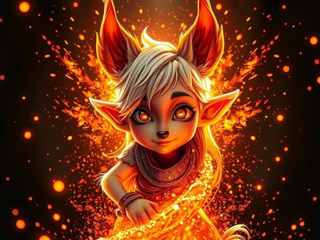 Fiery Kitsune Elf Hybrid in Molten Light