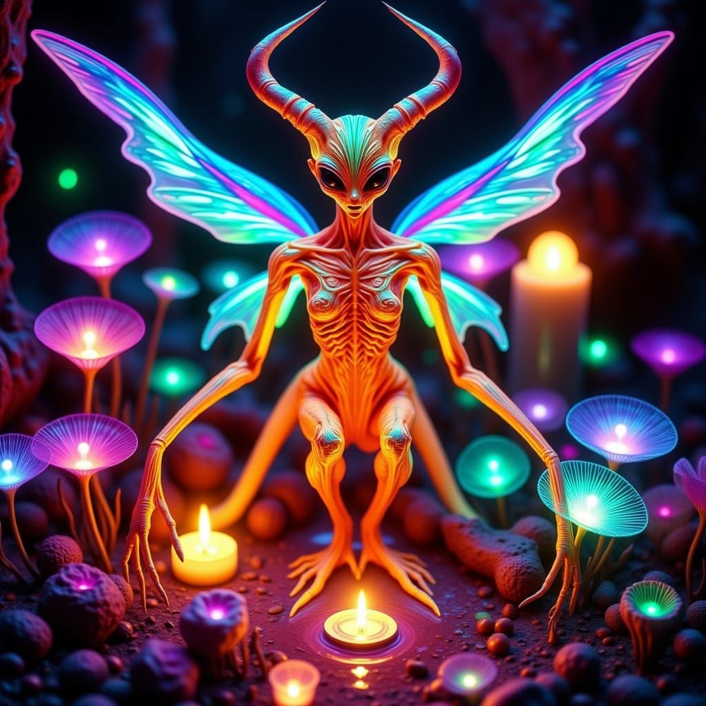Multicolored Alien Fairy in Dreamlike Atmosphere, Blending F...
