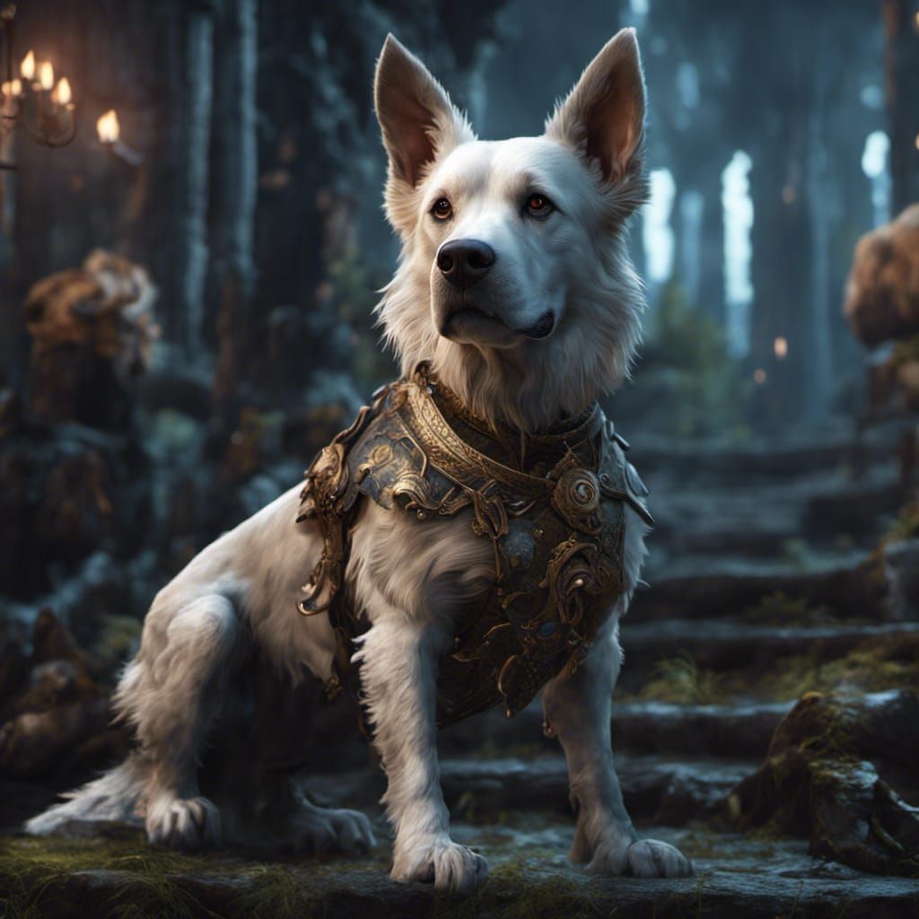 Fantastical Dog in Detailed Matte Painting